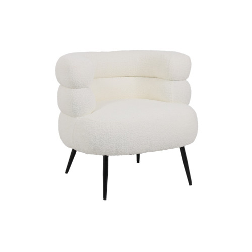 Armchair Foleja boucle fabric in white color with black metal legs 76x75x72cm DIOMMI 110-000091