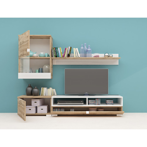 TV Bar Lucia oak votan/white gloss 175x39x39 DIOMMI 33-037