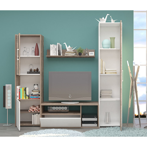 TV Bar Sara colonial oak/white gloss 185x42x180 DIOMMI 33-045
