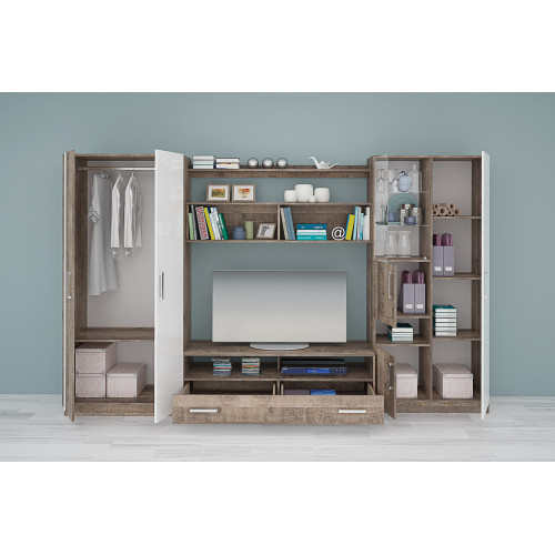 TV Bar Sicily colonial oak/white gloss 310x53x190 DIOMMI 33-043