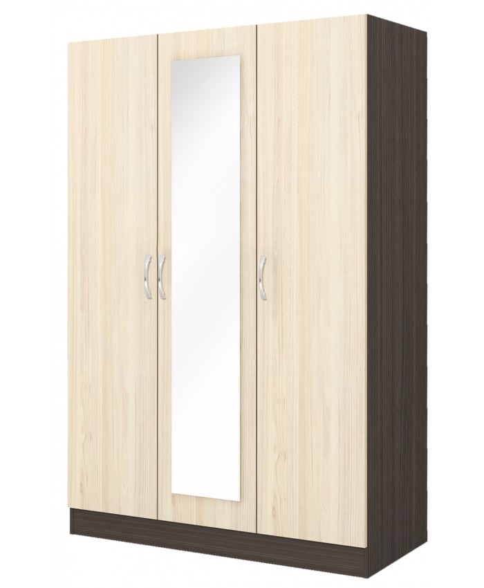 3 Door wardrobe with mirror APOLO 3 Dark oak/sand oak 120x52x181 DIOMMI 33-012