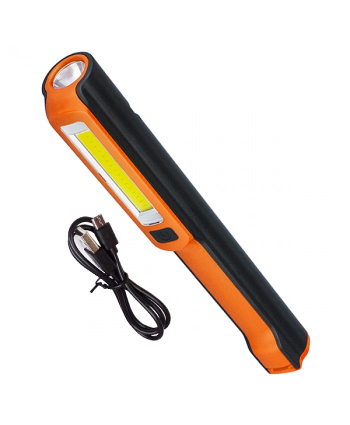 Φορητός Φακός Επαναφορτιζόμενος με Μπαταρίες PEN COB LED και Φορτιστή USB Πορτοκαλί Χρώμα Diommi 07006