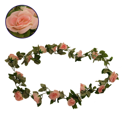 Τεχνητό Κρεμαστό Φυτό Διακοσμητική Γιρλάντα Μήκους 2 μέτρων με 16 X Μεγάλα Τριαντάφυλλα Ροζ Diommi 09004