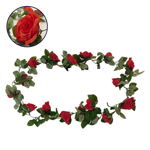Τεχνητό Κρεμαστό Φυτό Διακοσμητική Γιρλάντα Μήκους 2 μέτρων με 16 X Μεγάλα Τριαντάφυλλα Κόκκινα Diommi 09007