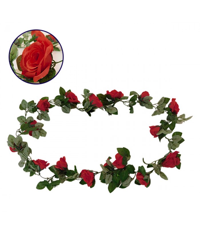Τεχνητό Κρεμαστό Φυτό Διακοσμητική Γιρλάντα Μήκους 2 μέτρων με 16 X Μεγάλα Τριαντάφυλλα Κόκκινα Diommi 09007