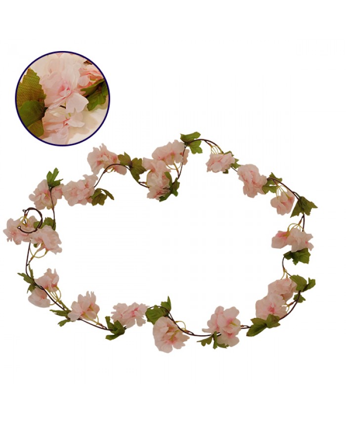 Τεχνητό Κρεμαστό Φυτό Διακοσμητική Γιρλάντα Μήκους 2.2 μέτρων με 18 X Άνθη Κερασιάς Ροζ Diommi 09020