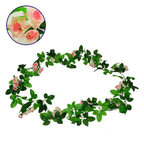 Τεχνητό Κρεμαστό Φυτό Διακοσμητική Γιρλάντα Μήκους 2.2 μέτρων με 33 X Μικρά Τριαντάφυλλα Ροζ Λευκά Diommi 09018