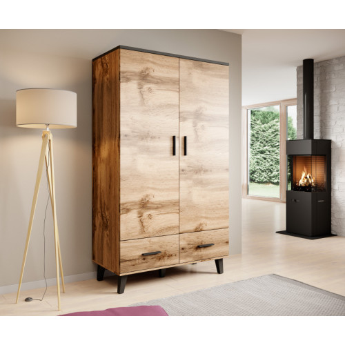 Waredrobe LOTTA  wotan oak/black DIOMMI CAMA-LOTTA-SZAFA-2D2S-DWO/CZ