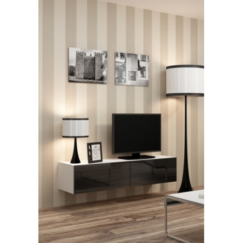 TV Stand VIGO 140 white/black DIOMMI CAMA-VIGO-RTV-140-BIAŁY/CZARNY POŁYSK