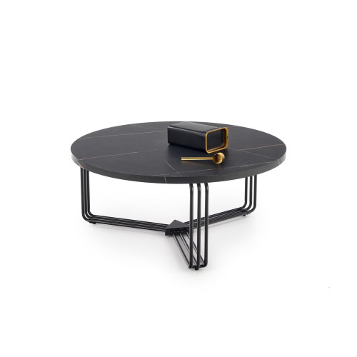 Coffee table WZÓR mdf top and black veneer with marble effect and black metal frame 80x36 DIOMMI V-CH-ANTICA-LAW-CZARNY