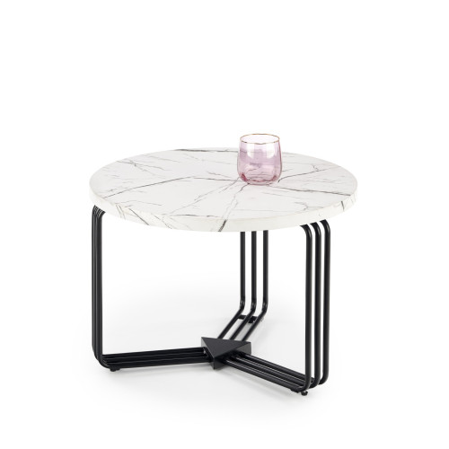 Coffee table WZÓR mdf top and white veneer with marble effect and black metal frame DIOMMI V-CH-ANTICA-M-LAW