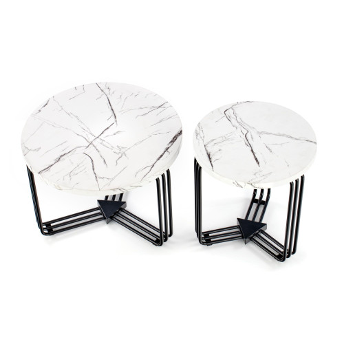 Coffee table WZÓR mdf top and white veneer with marble effect and black metal frame DIOMMI V-CH-ANTICA-M-LAW