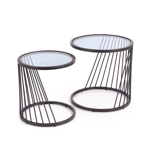 Set of coffee tables ANTILLA top of transparent tempered glass and black metal frame 50x50 42x45 DIOMMI V-CH-ANTILLA-LAW