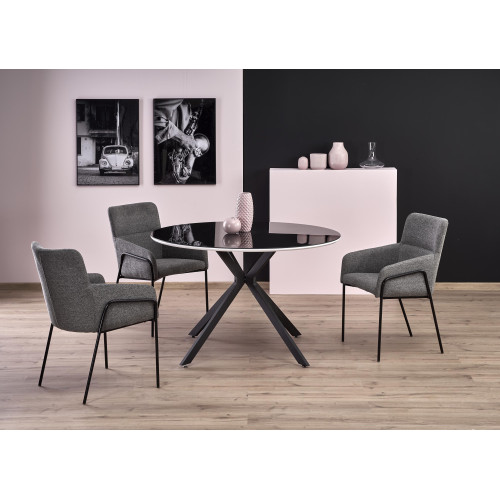 Kitchen table AVELAR  mdf and glass top in white and black and metal frame in black 120x76 DIOMMI V-CH-AVELAR-ST