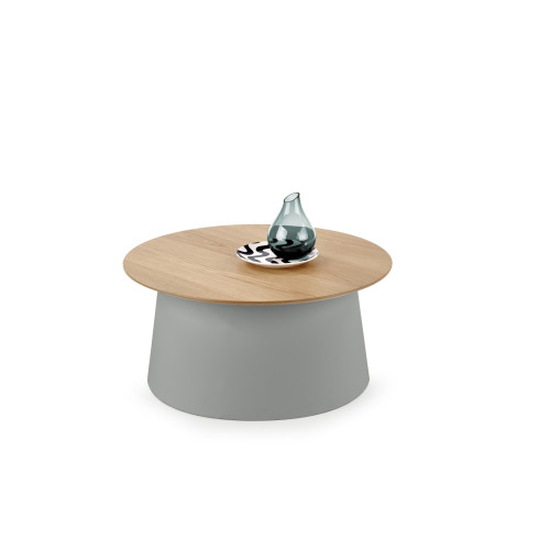Round coffee table WZOR with natural veneer top and gray polypropylene frame 69x33 DIOMMI V-CH-AZZURA-LAW-POPIELATY