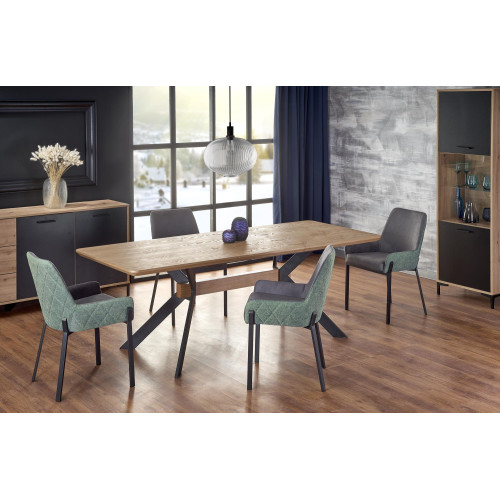 Extendable dining table BACARDI with MDF top and oak veneer and black metal frame 90x(160-220)x76 DIOMMI V-CH-BACARDI-ST