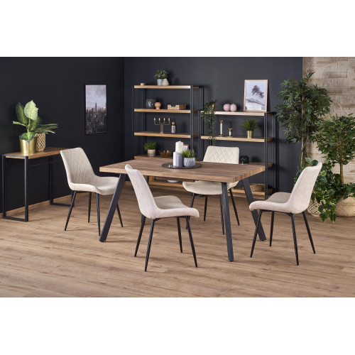 Extendable dining table BERLIN with MDF top in copper walnut color and black metal frame 85x(140-180)x76 DIOMMI V-CH-BERLIN-ST-140/180