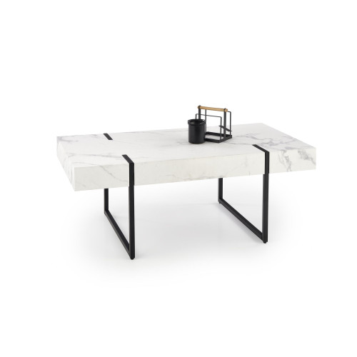 Coffee table BLANCA with MDF top and veneer in white color with marble effect and black metal frame 110x43 DIOMMI V-CH-BLANCA-LAW