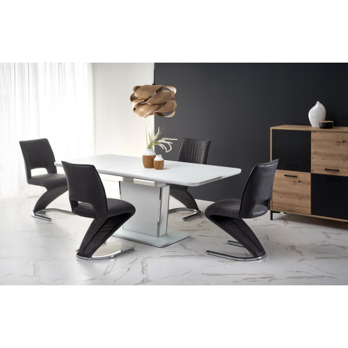 Extendable dining table BONARI with MDF and glass top in white color and white metal frame 90x160-200x76 DIOMMI V-CH-BONARI-ST