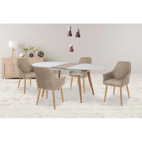 Extendable dining table CALIBER with white MDF top and oak metal frame 90x(160-200)x76 DIOMMI V-CH-CALIBER-ST