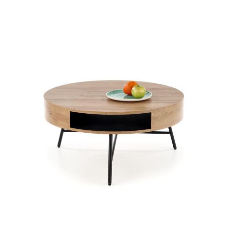 Coffee table CAMILA with MDF top and golden oak veneer and black metal frame 80x41x80 DIOMMI V-CH-CAMILA-LAW