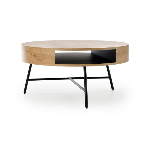 Coffee table CAMILA with MDF top and golden oak veneer and black metal frame 80x41x80 DIOMMI V-CH-CAMILA-LAW
