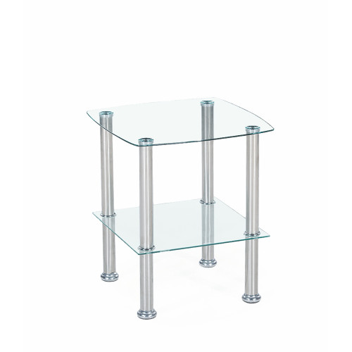 Coffee table CANARIA with transparent tempered glass top and silver metal frame 45x45x51 DIOMMI V-CH-CANARIA-LAW