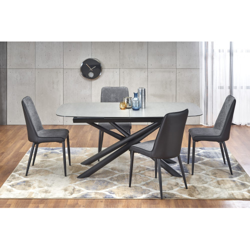 Extendable dining table CAPELLO with dark gray tempered glass top and black metal frame (180-240)x95x77 DIOMMI V-CH-CAPELLO-ST