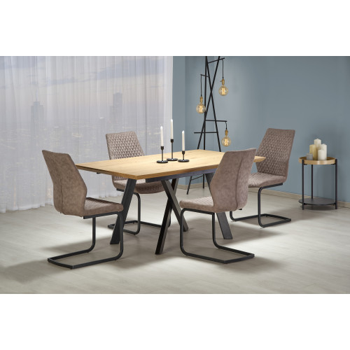Extendable dining table CAPITAL metal and MDF 160-200x90x76 cm golden oak and black DIOMMI V-CH-CAPITAL-ST-160/200