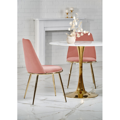 Round kitchen table CASEMIRO with white tempered glass top with marble effect and golden metal frame 90x75x90 DIOMMI V-CH-CASEMIRO-ST