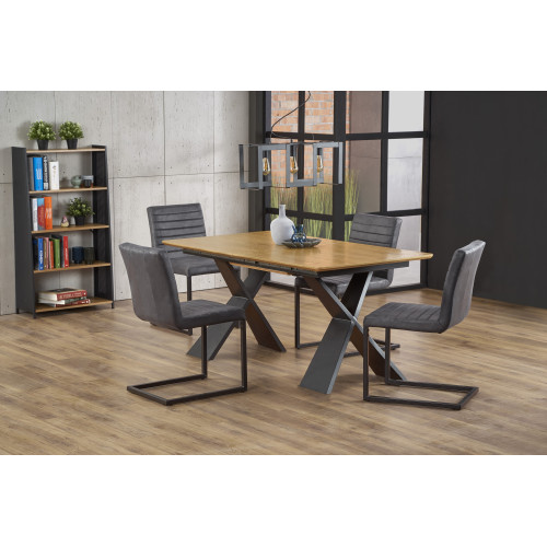 Extendable dining table CHANDLER with MDF top and oak veneer and black metal frame 90x(160-220)x75 DIOMMI V-CH-CHANDLER-ST