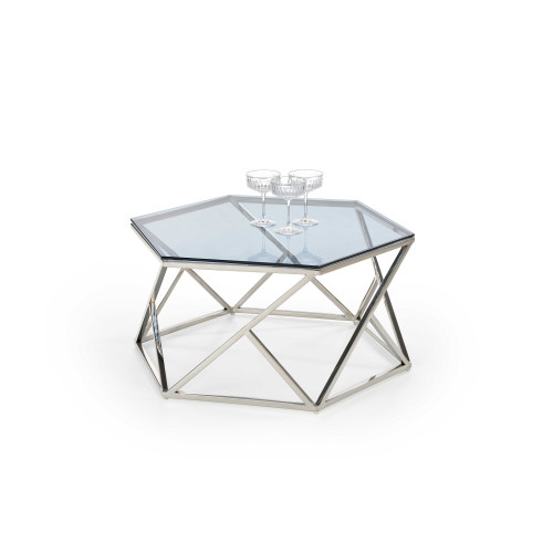 Coffee table CRISTINA  with smoked glass top and chrome metal frame 80x70x30 DIOMMI V-CH-CRISTINA-LAW