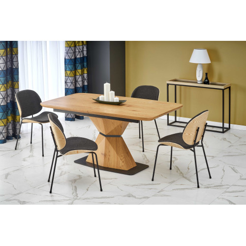 Extendable dining table DIAMOND with top and MDF frame in golden oak color and black metal base 89x(160-200)x76 DIOMMI V-CH-DIAMOND-ST