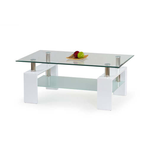 Coffee table DIANA H with glass top and MDF frame in white 110x60x55 DIOMMI V-CH-DIANA_H-LAW-BIAŁY-LAKIER