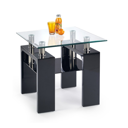  Coffee table DIANA H KWADRAT with glass top and black MDF frame 60x55x60 DIOMMI V-CH-DIANA_KWADRAT_H-LAW-LAK-CZARNY
