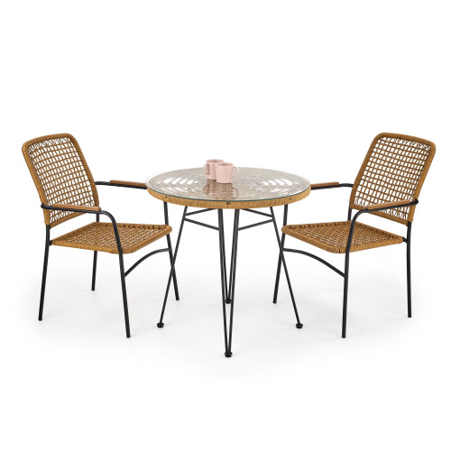 Table FALCON glass metal and rattan 79/76 natural DIOMMI V-CH-FALCON-ST