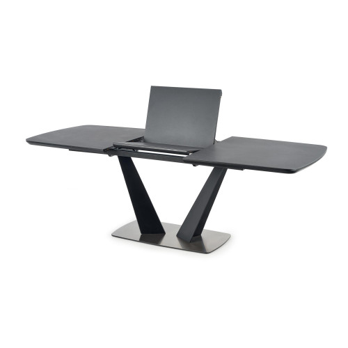 Extendable dining table FANGOR with MDF and glass top in dark gray color and black metal frame 90x(160-220)x76 DIOMMI V-CH-FANGOR-ST