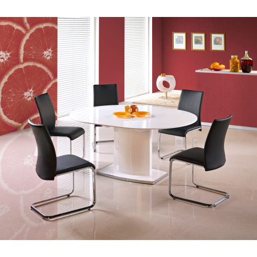 Extendable dining table FEDERICO with lacquered white MDF top and white metal frame 120x(120-160)x76 DIOMMI V-CH-FEDERICO-ST