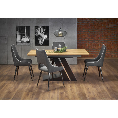 Еxtendable dining table FERGUSON made of MDF and metal in natural oak color DIOMMI V-CH-FERGUSON-ST