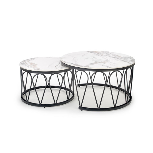 Set of coffee tables FORMOSA stone and metal 60x40cm - 80x47cm white marble and black DIOMMI V-CH-FORMOSA-LAW