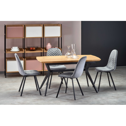 Extendable dining table GUSTAVO metal and MDF 140-180x90x76 cm golden oak and black DIOMMI V-CH-GUSTAVO-ST