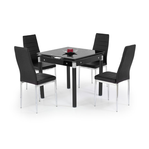 Extendable kitchen table KENT with black tempered glass top and black metal frame 80x(80-130)x76 DIOMMI V-CH-KENT-ST-CZARNY