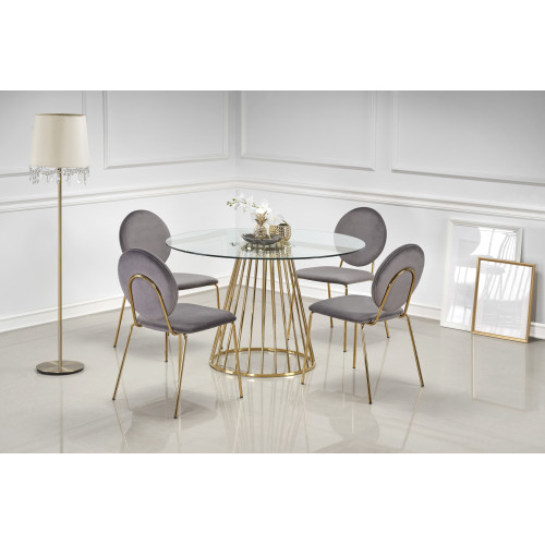 Round kitchen table LIVERPOOL with tempered glass top and metal frame in gold color 120x75x120 DIOMMI V-CH-LIVERPOOL-ST