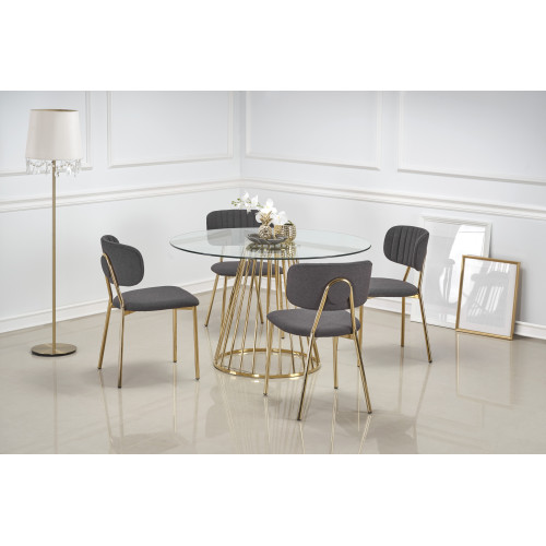 Round kitchen table LIVERPOOL with tempered glass top and metal frame in gold color 120x75x120 DIOMMI V-CH-LIVERPOOL-ST