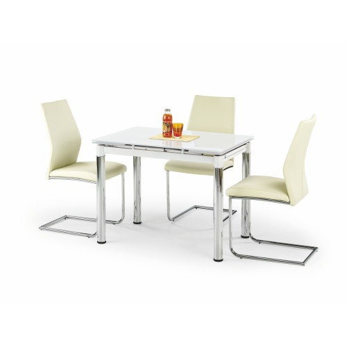 Extendable kitchen table LOGAN 2 glass and steel 96-142x70x75cm white and chrome DIOMMI V-CH-LOGAN_2-ST-BIAŁY