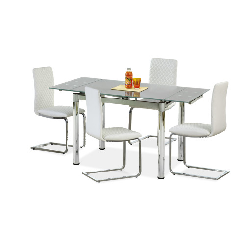 Extending table LOGAN 2 glass and steel 96-142x70x75cm gray and chrome DIOMMI V-CH-LOGAN_2-ST-POPIEL