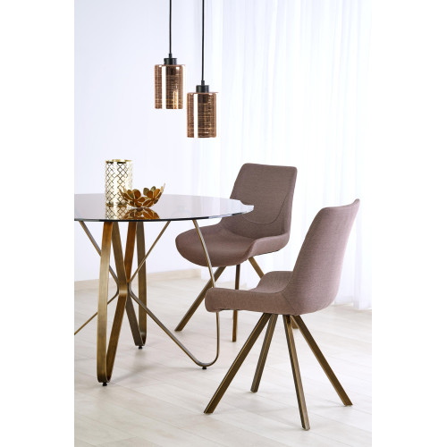 Round kitchen table LUNGO with brown tempered glass top and antique gold metal frame 120x76x120 DIOMMI V-CH-LUNGO-ST