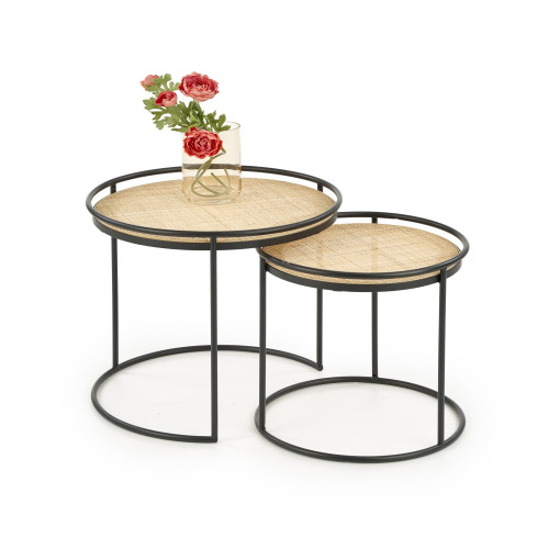 Set of coffee tables MANADO rattan and steel 51x42 - 41x37cm natural and black DIOMMI V-CH-MANADO-LAW