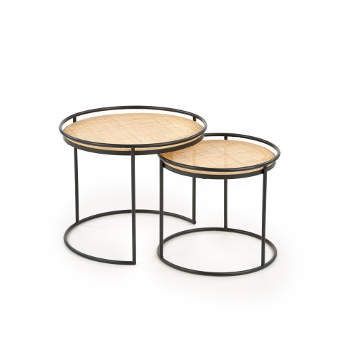 Set of coffee tables MANADO rattan and steel 51x42 - 41x37cm natural and black DIOMMI V-CH-MANADO-LAW