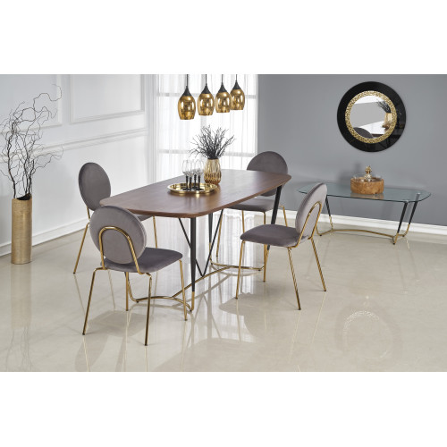 Dining table MANCHESTER mdf + natural veneer and chromed steel 180x90x76 cm walnut black and gold DIOMMI V-CH-MANCHESTER-ST